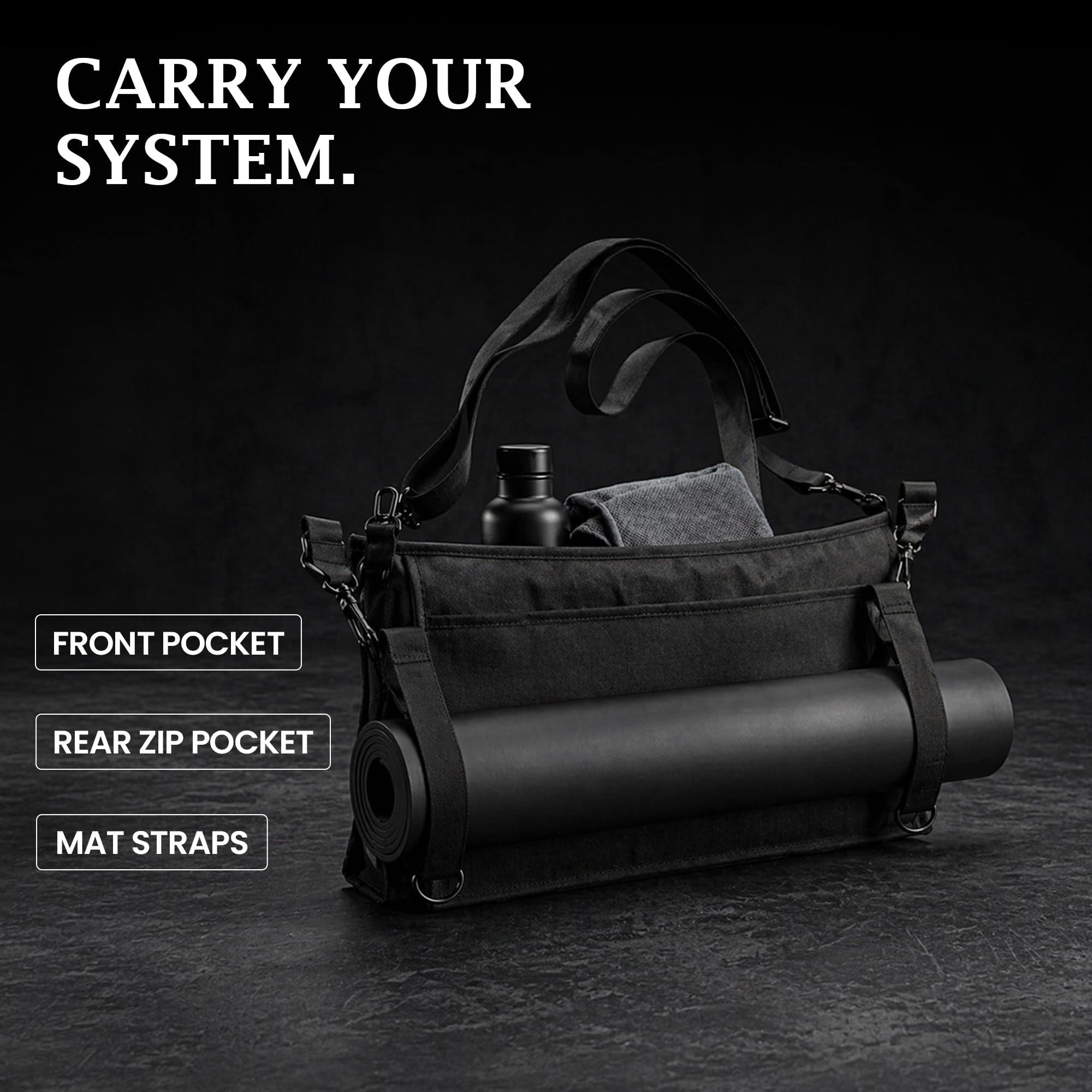 Men’s Yoga Mat Bag – Heavy-Duty Carrier with Extra Storage for Gear & Accessories, Black