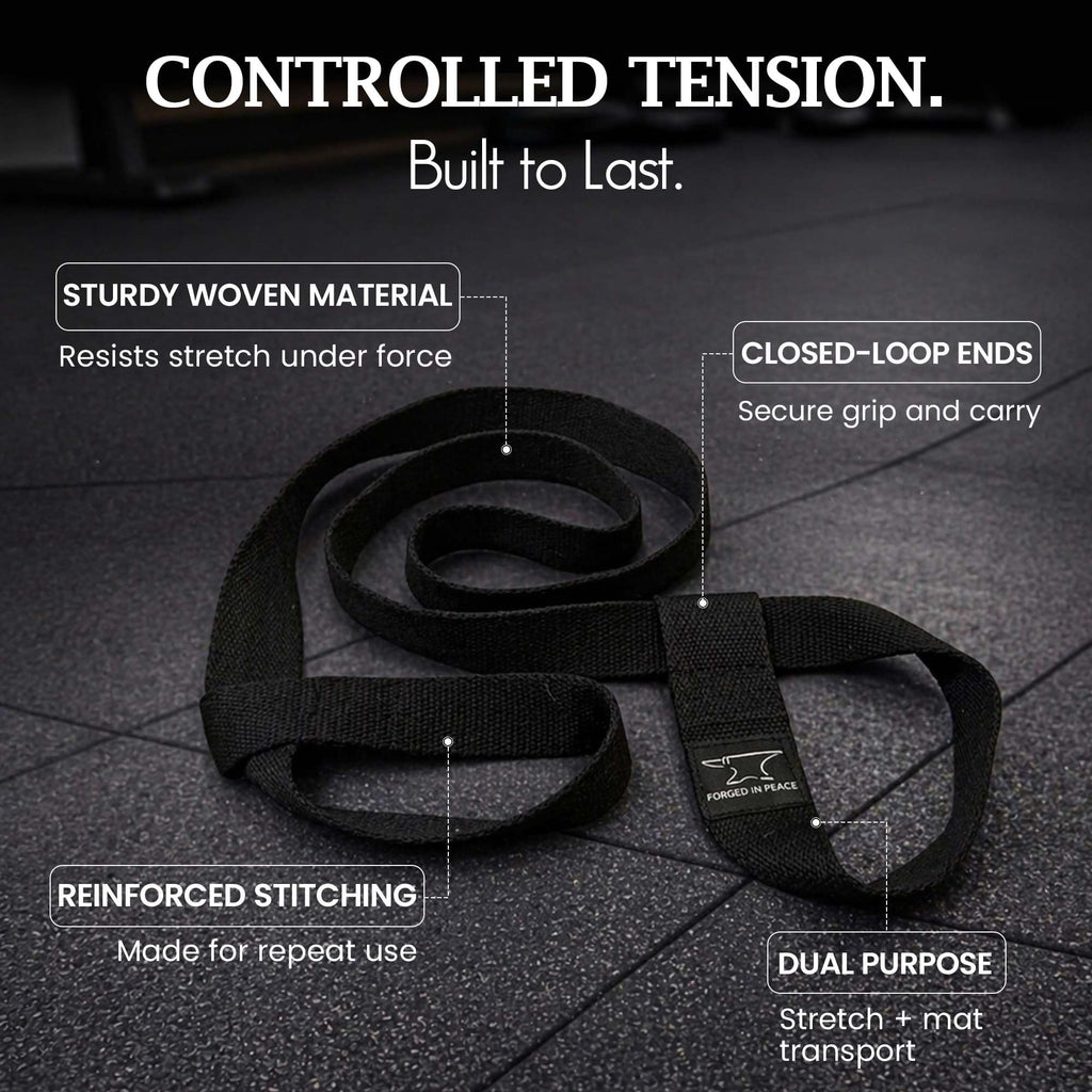 Men’s Yoga Strap – Adjustable Mat Carrier & Stretching Strap for Yoga, Pilates, and Fitness, Black