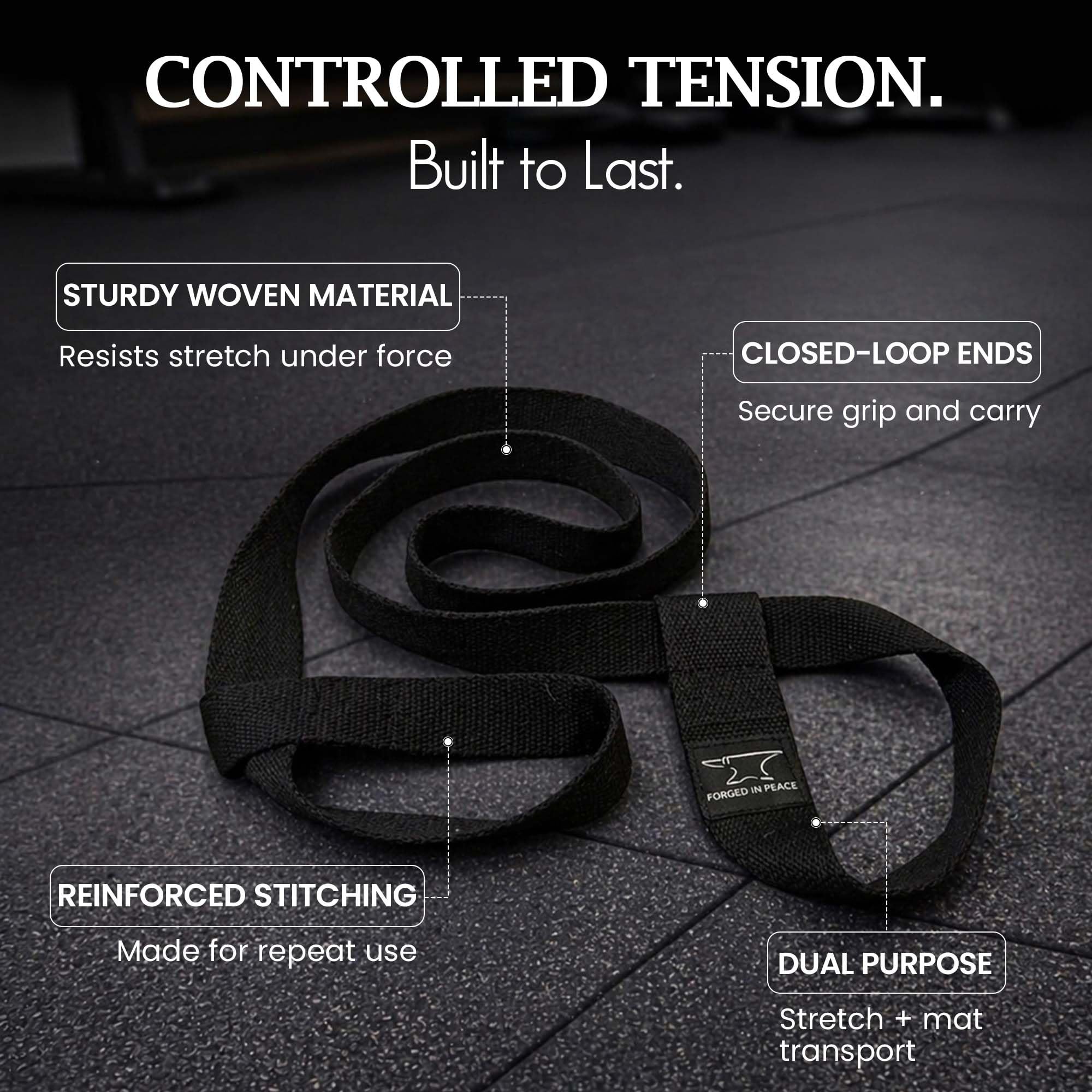 Men’s Yoga Strap – Adjustable Mat Carrier & Stretching Strap for Yoga, Pilates, and Fitness, Black